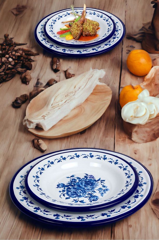 24-30 No 2'li Emaye Yemek Tabağı Tabak Servis Yemek Kamp Piknik - 4