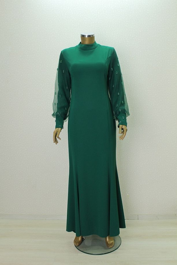 2867 KOLU TÜL VE TAŞ DETAYLI ABİYE ELBİSE QYS ABİYE ELBİSE 2867 #24-05# - 3