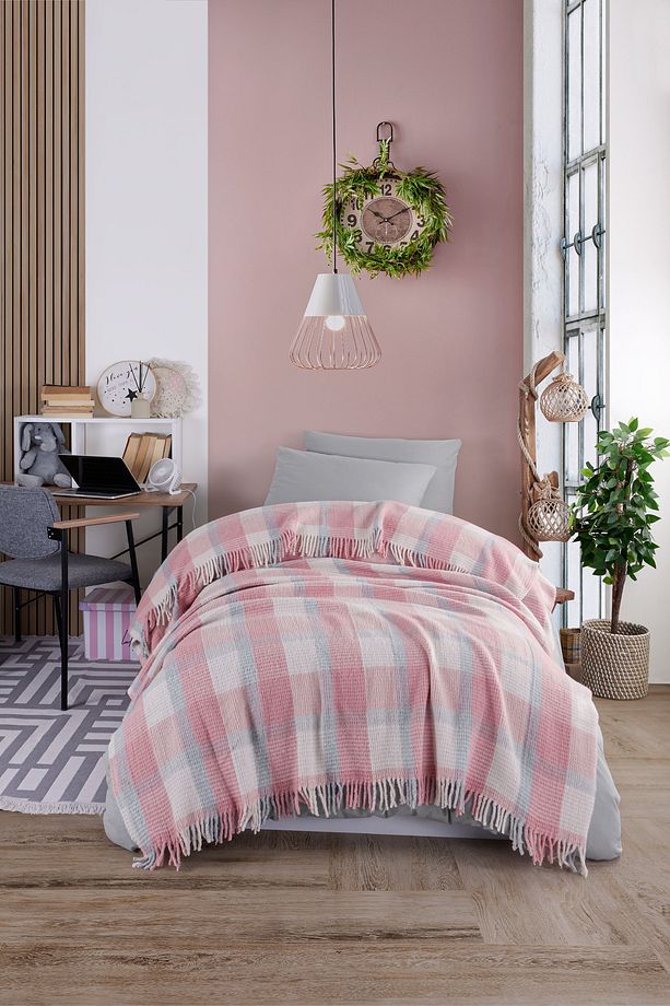 Battaniye Pamuklu Tek Kişilik Warm Soft Pudra - 2