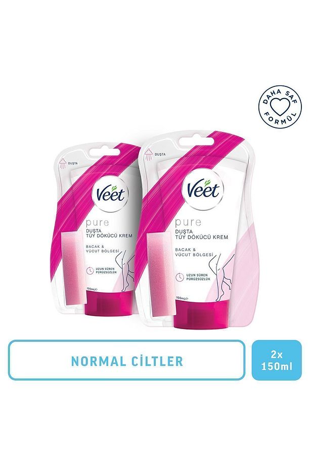 Pure Duşta Tüy Dökücü Krem Bacak & Vücut Bölgesi Normal Ciltler için 150ml x 2 Adet - 1