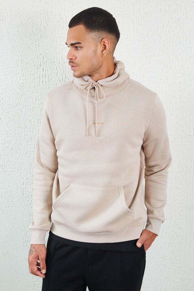 Hooded Basic Minimal Printed Sweat Stone - 2