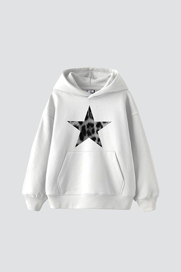 Leopard Starz V2 Printed Oversize Unisex Premium White Hoodie