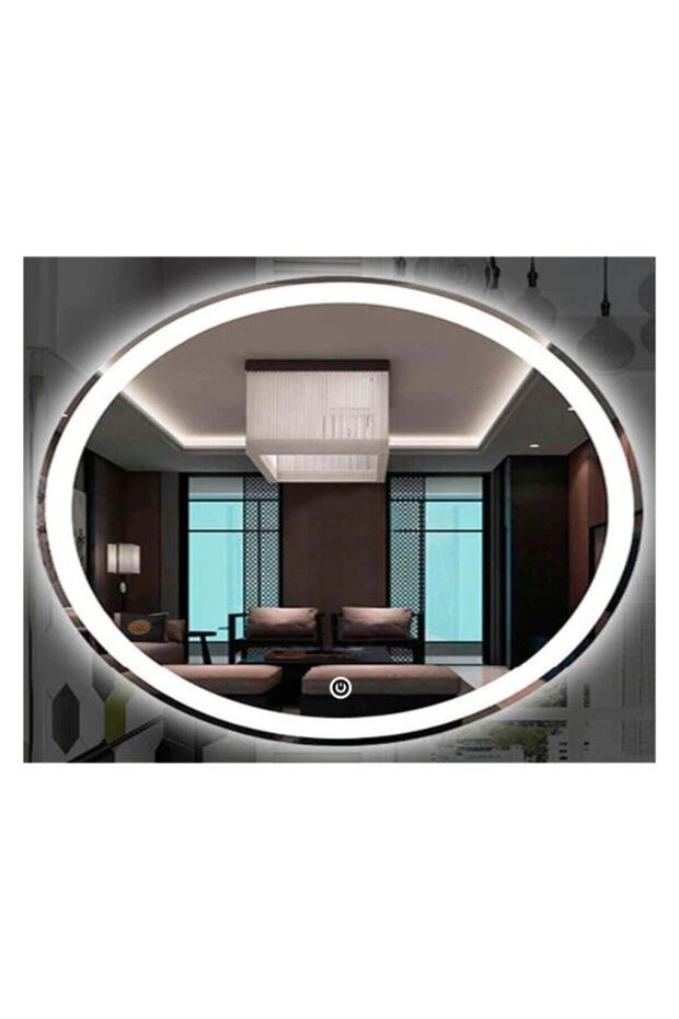 73x93 Cm Kumlamalı Dokunmatik Tuşlu Ledli Elips Ayna Duvar Salon Banyo Wc Ofis Yatak Odası Boy Ledli - 4