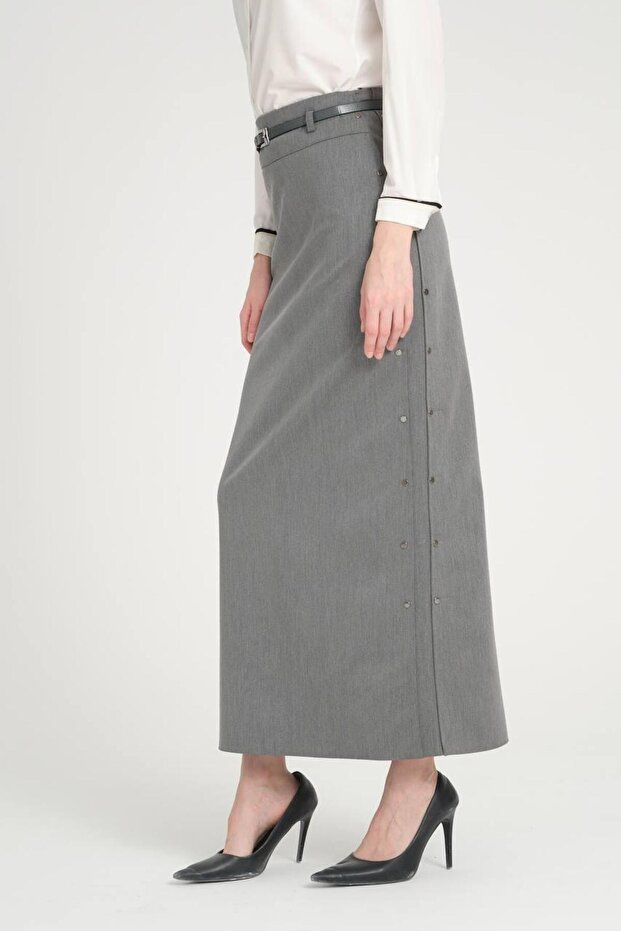 Gabardine Fabric Long Pencil and Skirt - Side Fastener