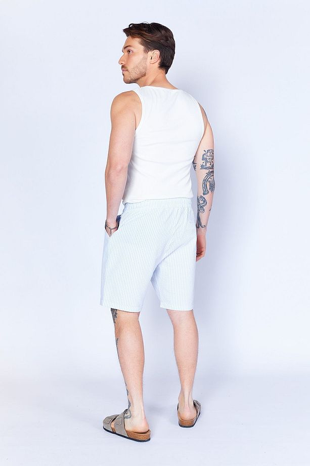 Gofre Çizgili Jogger Beli Lastikli Erkek Şort  | Mavi MES650453-01 - 6