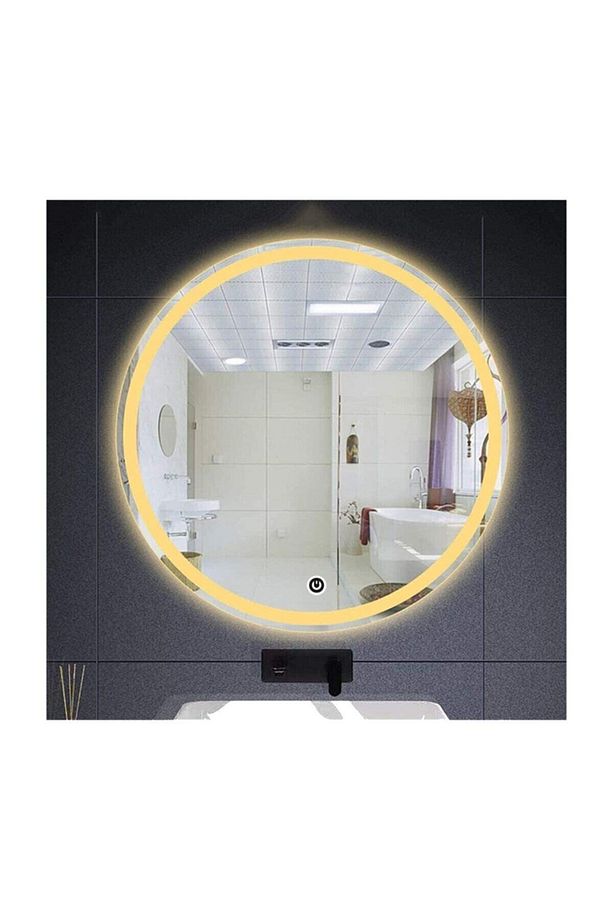 70 Cm Kumlamalı Dokunmatik Tuşlu Yuvarlak Ledli Ayna Duvar Salon Banyo Wc Ofis Yatak Odası Boy Ledli - 2