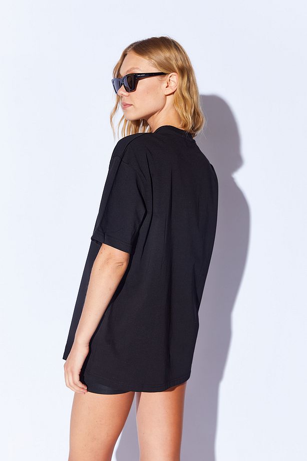 Siyah Kalın Soft Dokulu enjeksiyon minimal baskı detaylı Oversize  %100 Pamuk unisex T-shirt | 5397 - 5