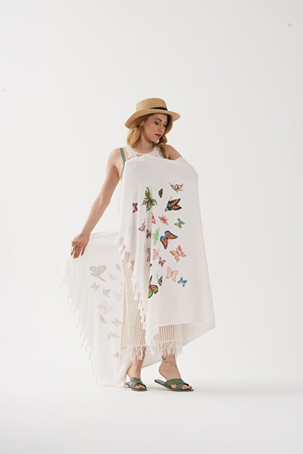 Butterfly Patterned 100% Cotton Woven Quick-Drying Extra Large Size 90x180 cm Turkish Towel