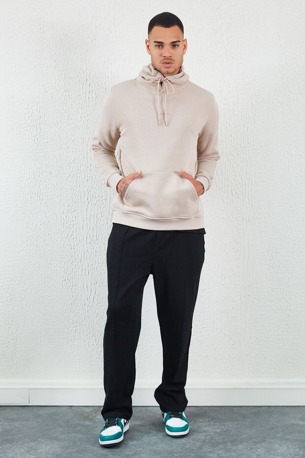 Hooded Basic Minimal Printed Sweat Stone - 3