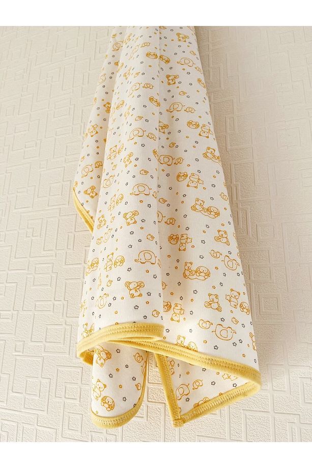 Çift Katlı Sarı Bebek Kundak Battaniyesi Yeni Doğan Sarı Pamuklu Penye 80x80 Cm - 4