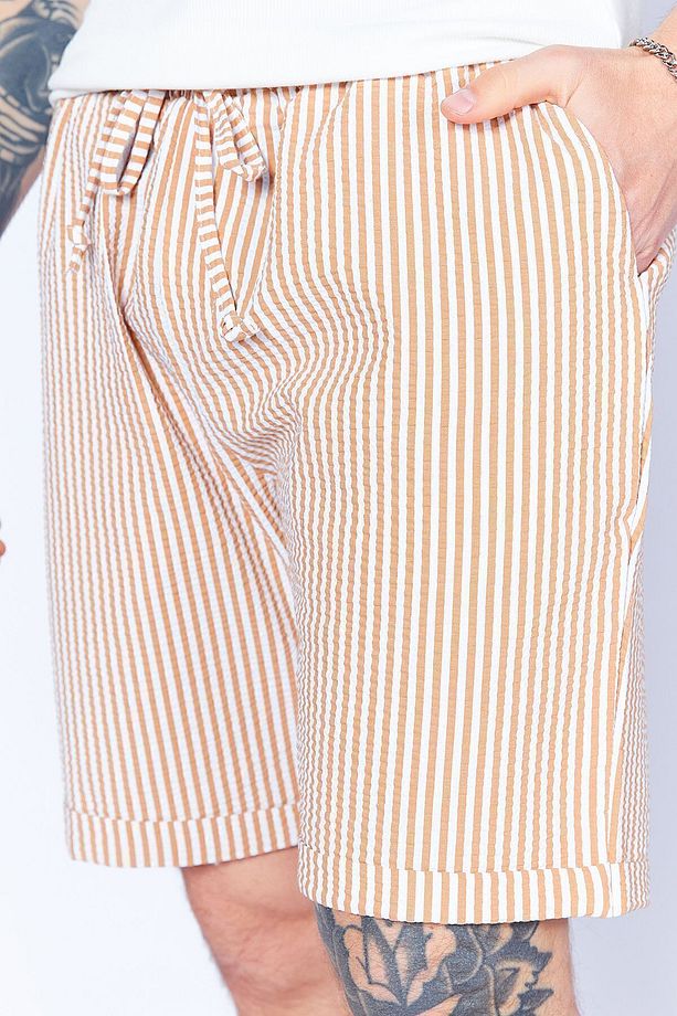 Gofre Çizgili Jogger Beli Lastikli Erkek Şort  | Camel MES650453-01 - 5