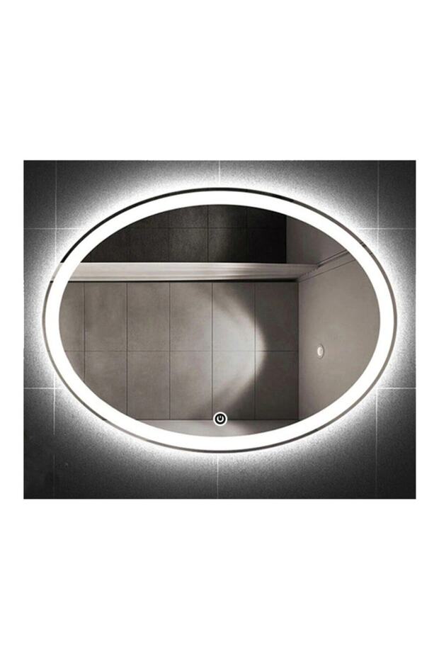 73x93 Cm Kumlamalı Dokunmatik Tuşlu Ledli Elips Ayna Duvar Salon Banyo Wc Ofis Yatak Odası Boy Ledli - 5