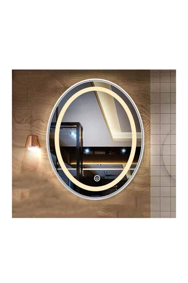 73x93 Cm Kumlamalı Dokunmatik Tuşlu Ledli Elips Ayna Duvar Salon Banyo Wc Ofis Yatak Odası Boy Ledli - 3