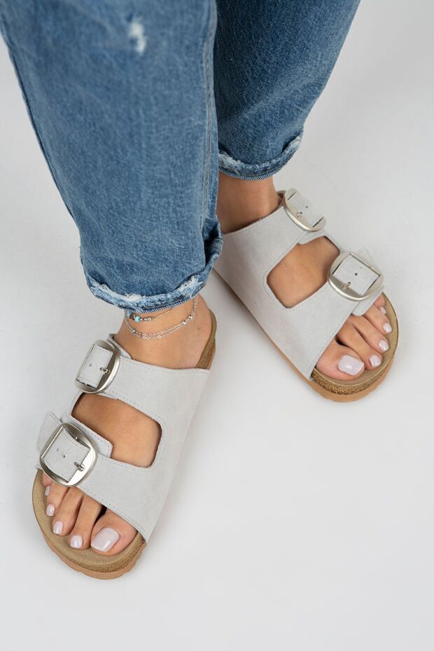 Irene Women's Gray - Silver Buckle Double Buckle