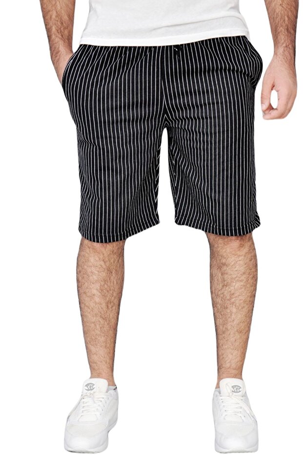 Siyah Çizgili Şort - 1