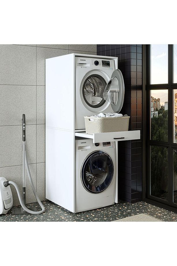Çamaşır Ve Kurutma Makinesi Dolabı Mat Beyaz - 1