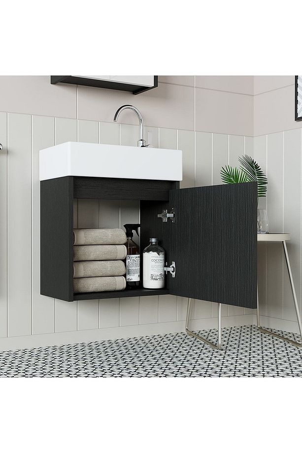 Ayaksız Tek Kapaklı Lavabolu 50 Cm Banyo Dolabı Tuvalet Kâğıtlığı Suntalam Tuvalet Standı - 5
