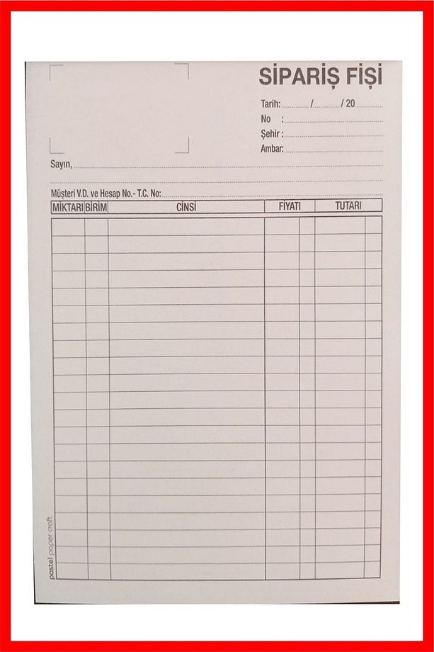 Sipariş Fişi 14x20 Cm Boyutunda 2/50 Otokopili 1 Asıl 1 Suret 2 Nüsha 12'li Paket (1 Dz.) 12 Adet - 2