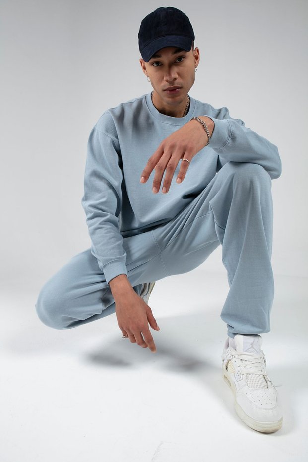 Washed/Distressed/Faded Effect Regular/Normal Fit Jogging Sweatpants | Blue | Eeu100688853-8853