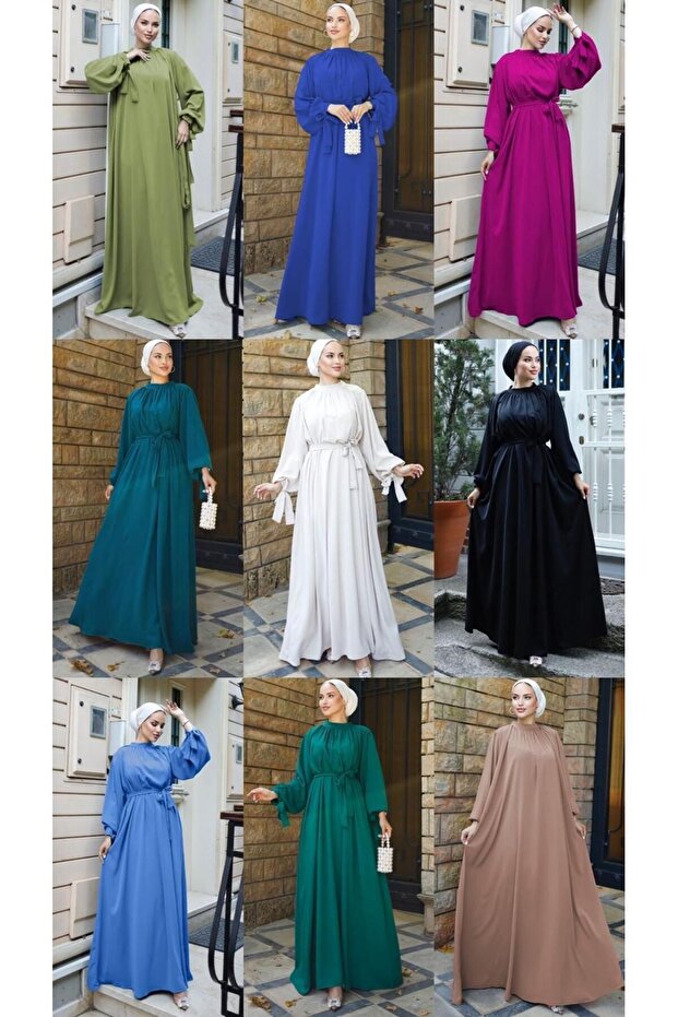 Dubai ipeği tesettür elbise - 5