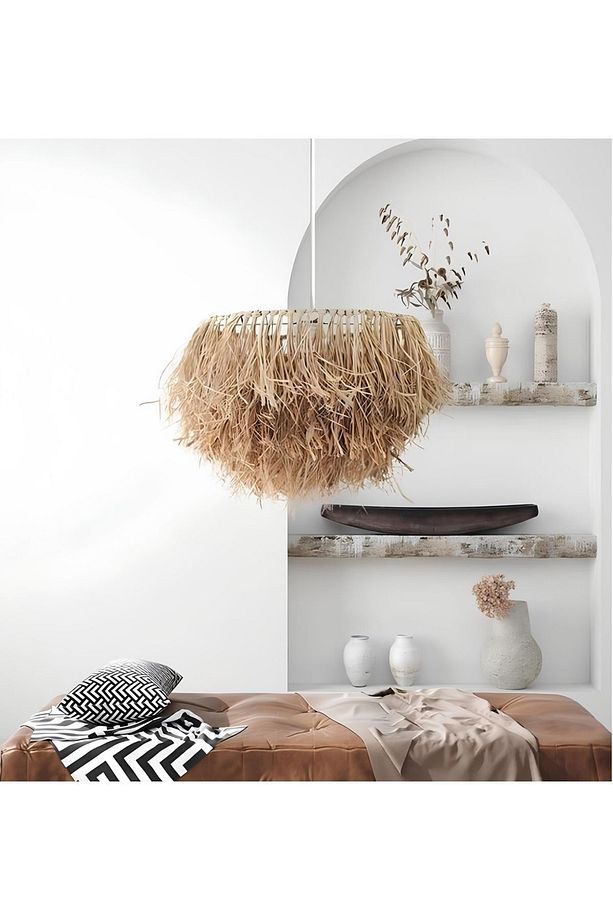 Modern Hasır Bambu Avize Iskandinav Boheme Rafya Tekli Avize Tasarım Salon Mutfak Oturma Odası Avize - 1
