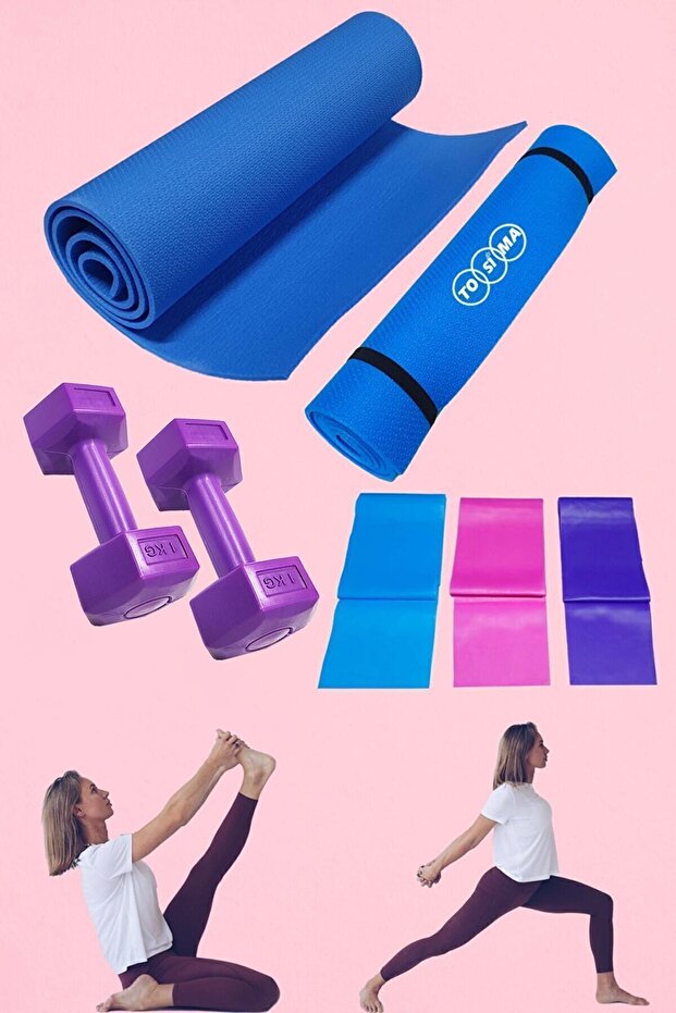 7mm Pilates Cushion 3-Piece Pilates Rubber and 1 Kg Double Dumbell Premium Exercise Set