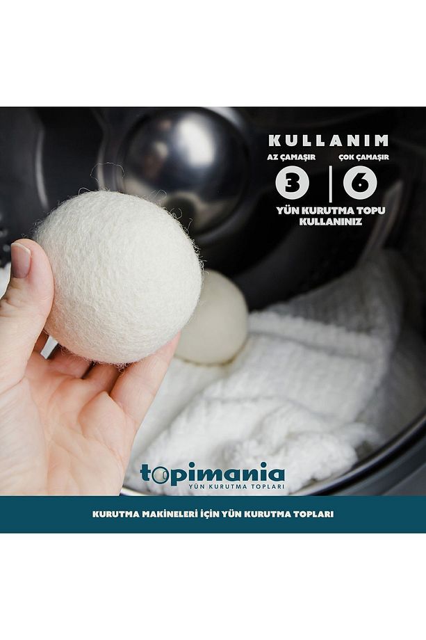3 Adet Xxl Doğal Yerli Üretim Çamaşır Yün Kurutma Topu 1 Adet 10 ml Esans - Kurutma Makinesi Için - 6