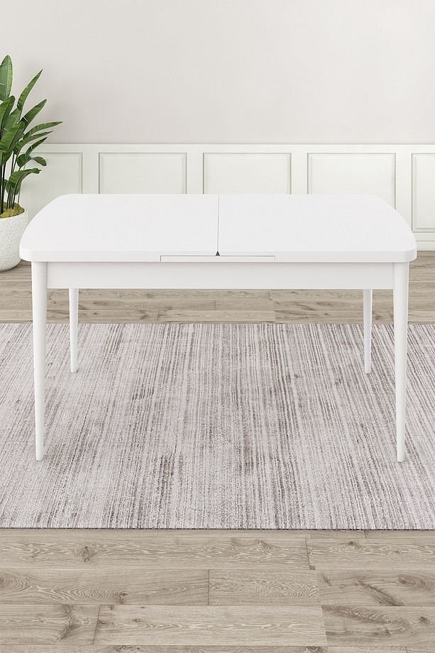 Beyaz 80x132 Açılabilir MDF Yemek Masası Ahşap Ayak - 1