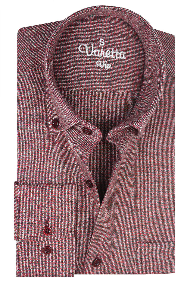 Men's Burgundy Winter Flat Pocket Wide Cut Shirt