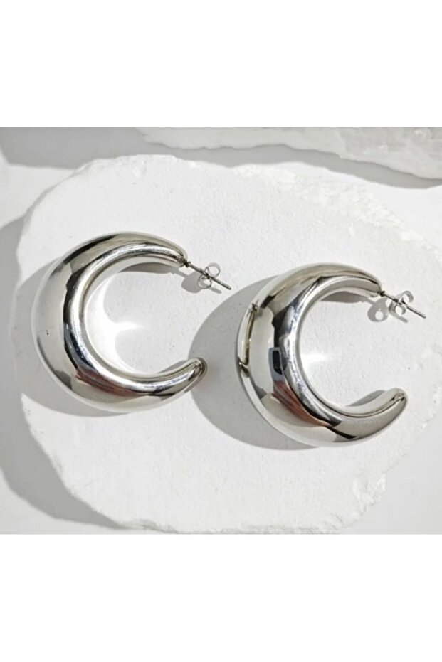 Half Domed Oval Hoop Earrings