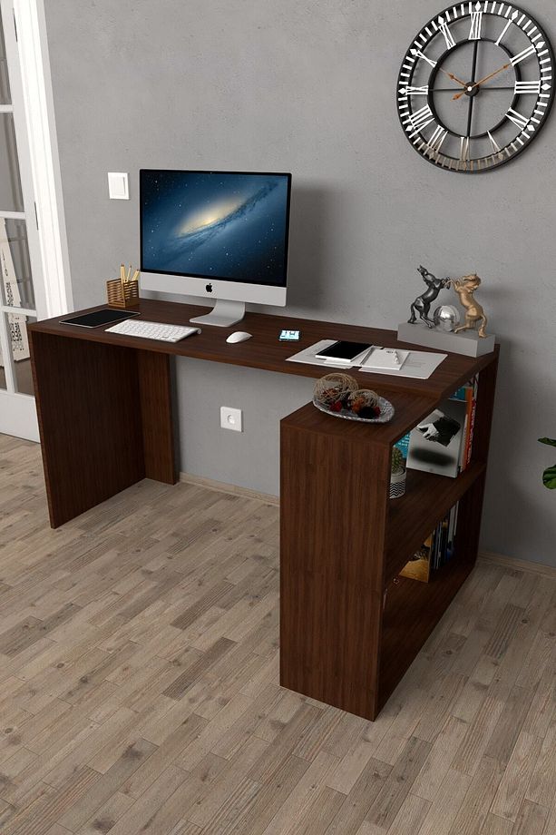 Atlas Kitaplıklı Çalışma Masası, Bilgisayar Masası Ceviz - 2