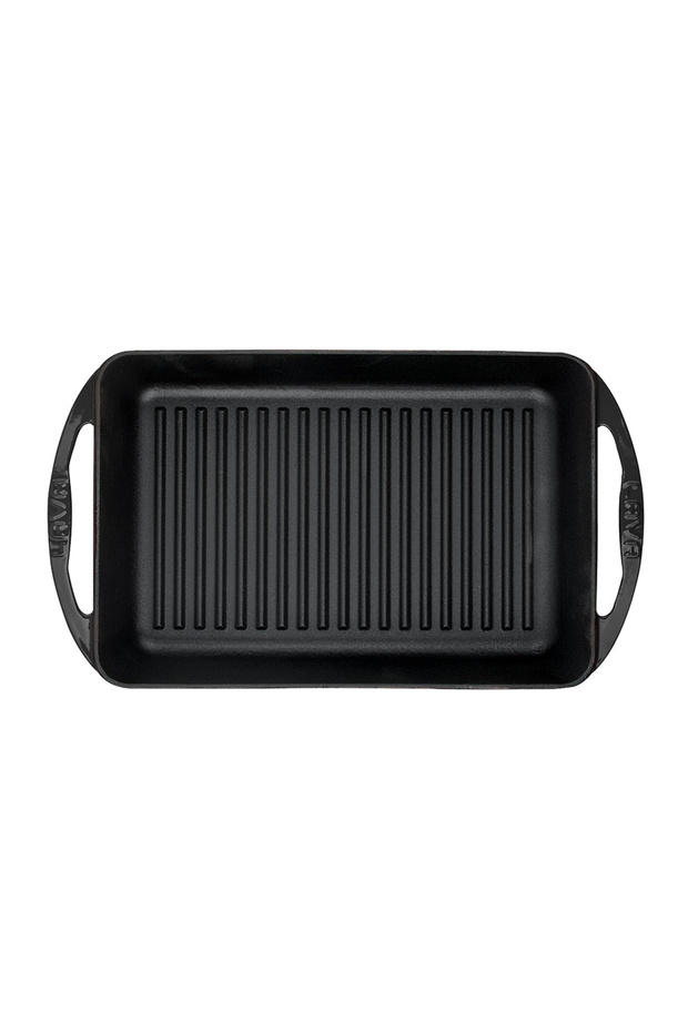 مقلاة شواء مستطيلة من الحديد الزهر بمقبض صلب مقاس 22 × 32 سم - 1