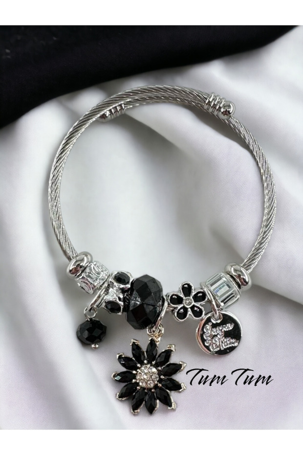 Zircon Stone Steel Bracelet - Dangle Charm
