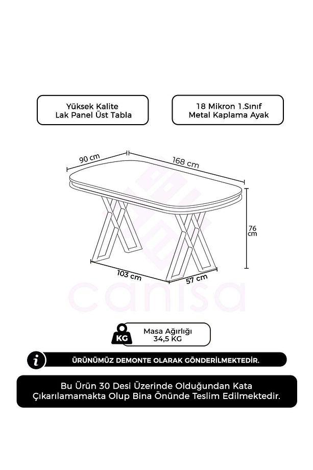 Sonata 90x168 Sabit Lak Panel Masa Krom Ayak - 2