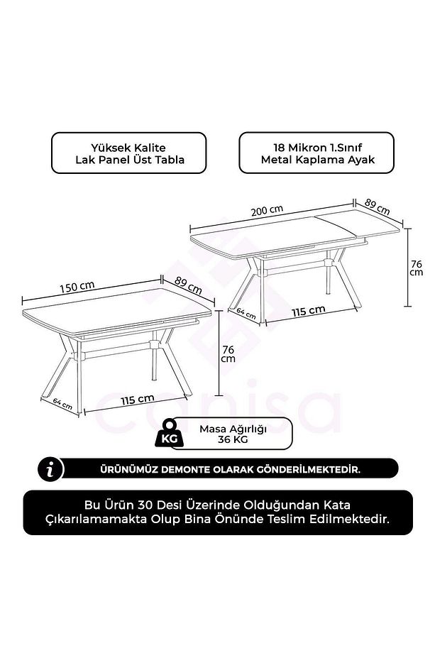 Sim Serisi 90 X 150 Açılabilir Lak Panel Beyaz Mermer Desen Masa Krom Ayak - 4