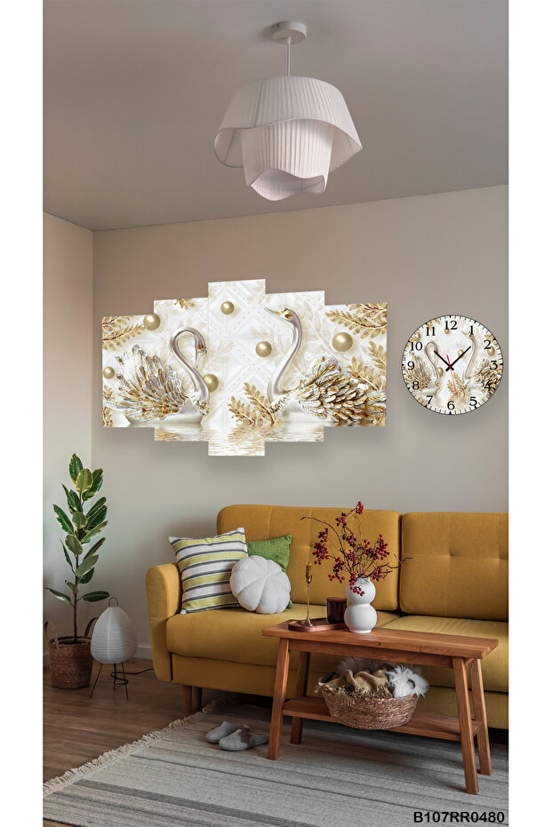 Duvar Mdf Tablo  5 Parça Set Ve saatli - 1