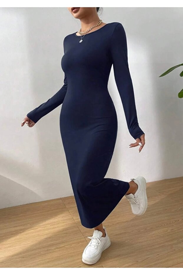 Rochie maxi cu mânecă lungă basic „Hailey”. - 3