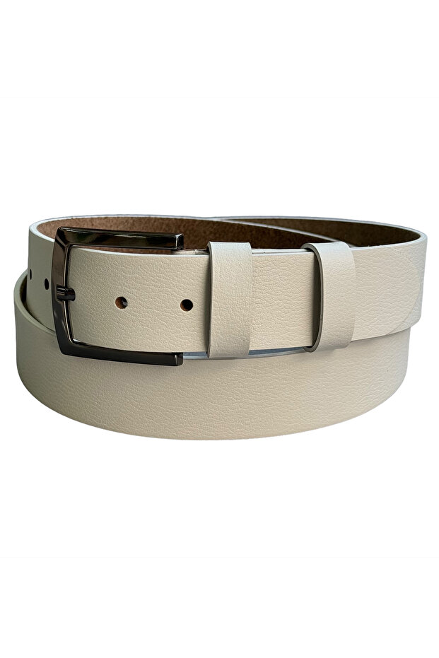 4 Cm. Sports Genuine Leather Flat Model Men's Belt White