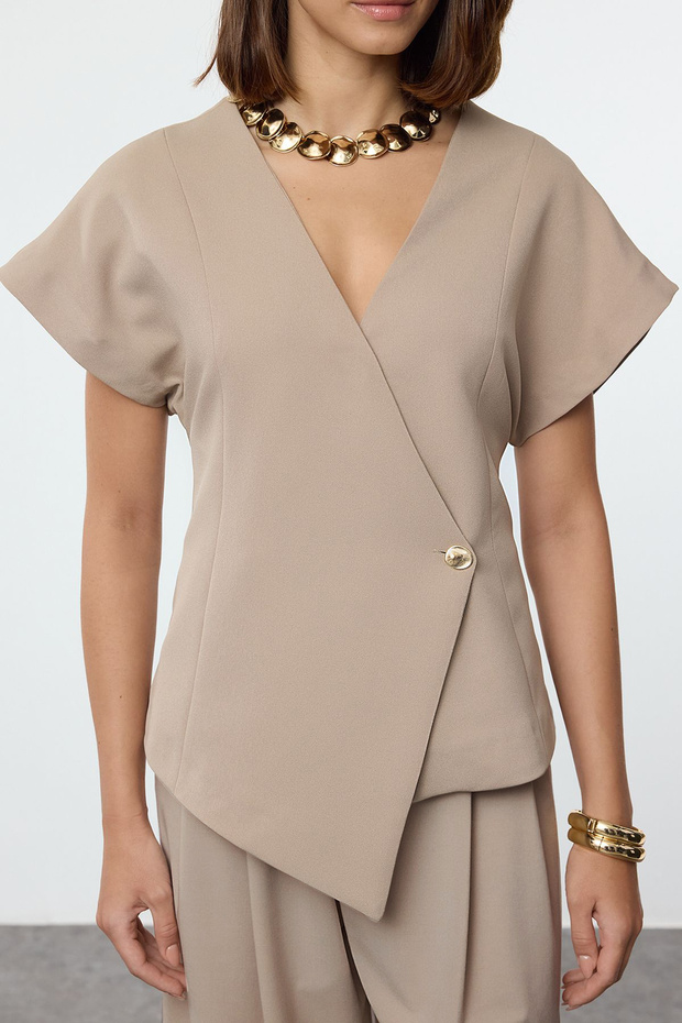 Haki Oversize Kruvaze Dokuma Yelek TWOAW25YE00053 - 2