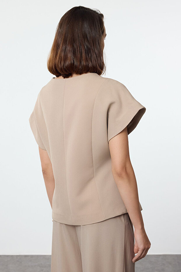 Haki Oversize Kruvaze Dokuma Yelek TWOAW25YE00053 - 4