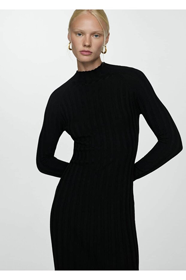 Perkins yaka ribana elbise - 1