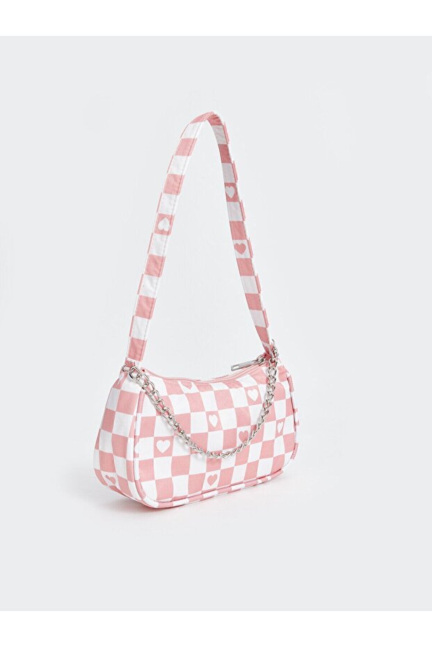 Patterned Girl's Shoulder Bag with Chain Detail