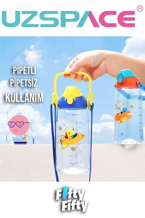 730ml Tritan Tek Kapak Çift Kullanım Pipetli/pipetsiz Askı Aparatlı Tritan Çocuk Su Matarası - 4