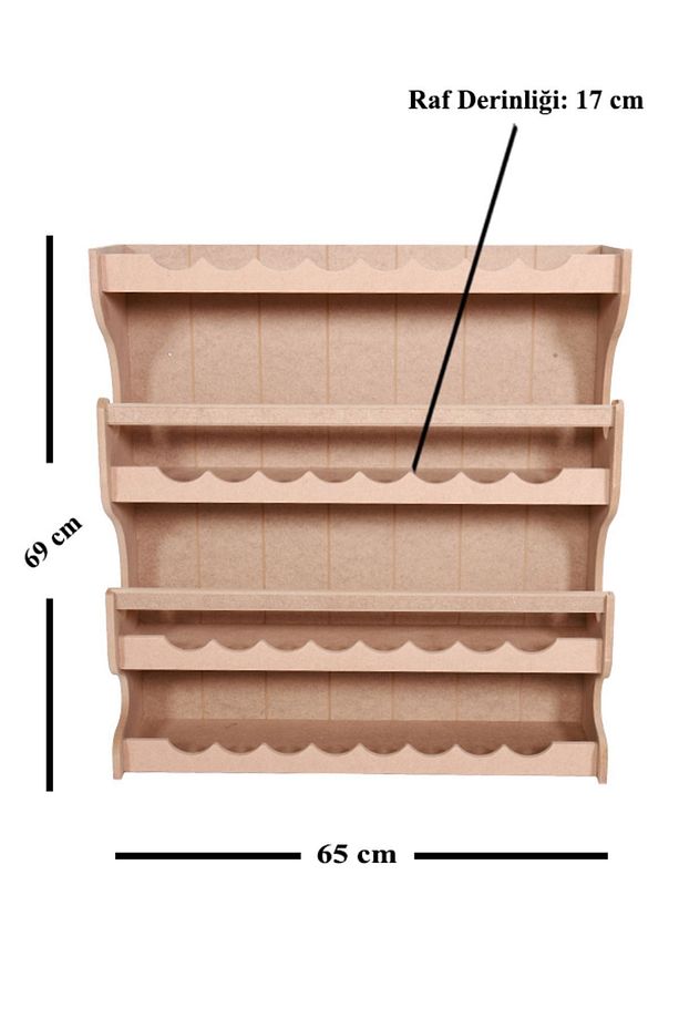 Ahşap Boyanabilir MDF Dekoratif 3 Raflı Duvar Rafı - Terek - 1