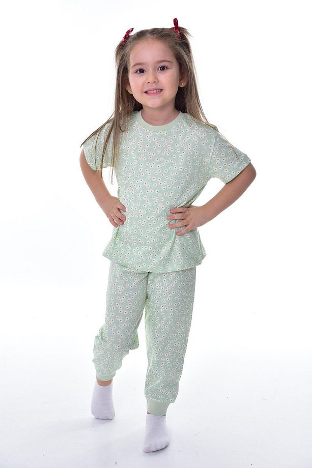 %100 Pamuk Süprem Penye Kumaş Kısa Kollu Kız Çocuk Pijama Takımı (3,4,5,6,7,8,9,10,11,12 YAŞ) - 2