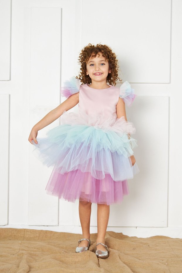 colorful short unicorn girl's evening dress