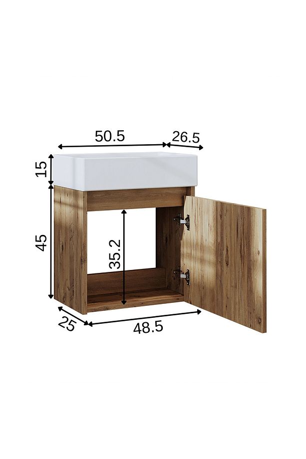 Ayaksız Tek Kapaklı Lavabolu 50 Cm Banyo Dolabı Tuvalet Kâğıtlığı Suntalam Tuvalet Standı - 3