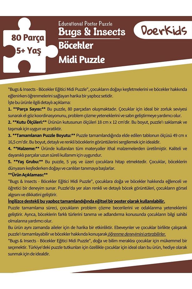 Bugs & Insects - Böcekler Midi Puzzle | 4-9 Yaş 80 Parça - 7