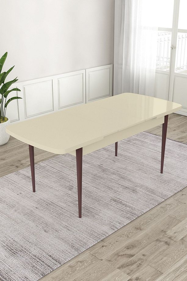 Roz Serisi 80x132 Açılabilir Mdf Ceviz Ayaklı Krem Mutfak Masası - 2