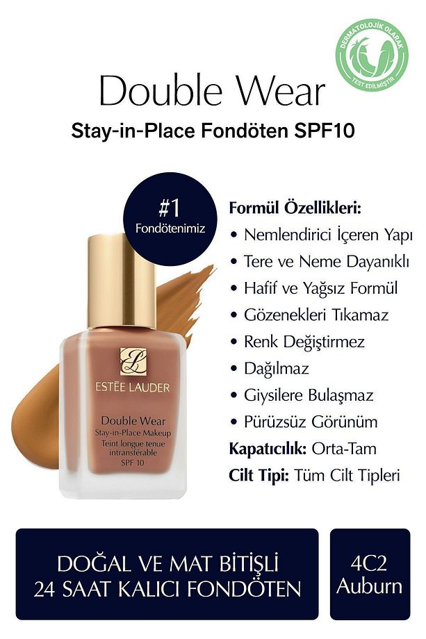 Doğal ve Mat Bitişli - Double Wear Stay-in-Place Fondöten SPF 10 ( 4C2 Auburun ) - 30 ml - 1